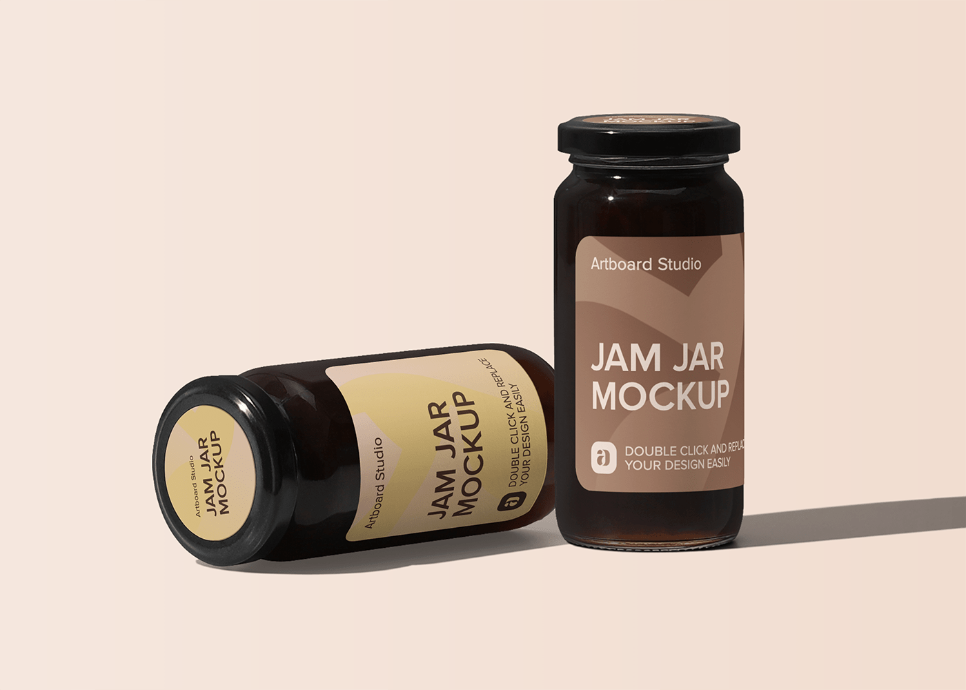 Free jam jar bottle mockup psd · use default rectangle or circular shape label · change the jam color as well as the glass color by using color adjustment layer . Jam Jar Mockup Scene
