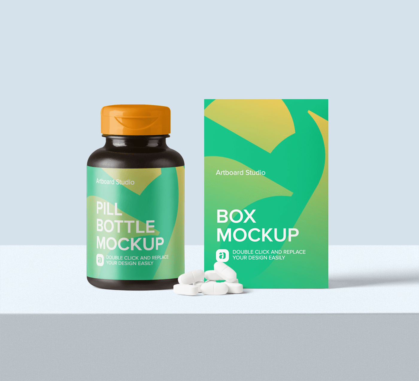 Free for commercial use high quality images Pill Bottle And Box Mockup Scene